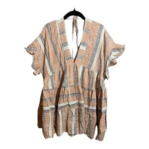 Lulu’s Deep V-Neck Bohemian Style Linen Blend Dress In Dusty Orange Size XS NWT
